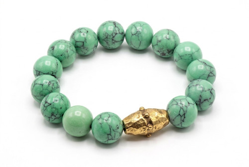 Turquoise Gemstone and Gold Bead Stretch Bracelet