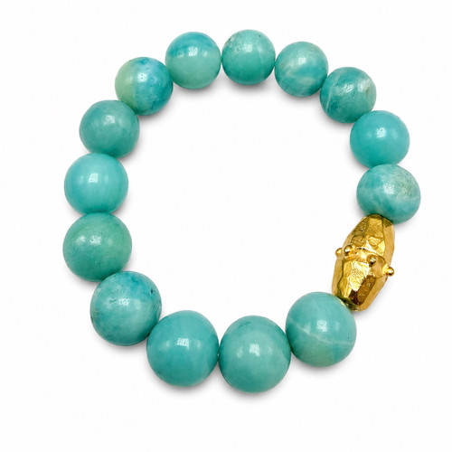 Amazonite and Gold Bead Stretch Bracelet