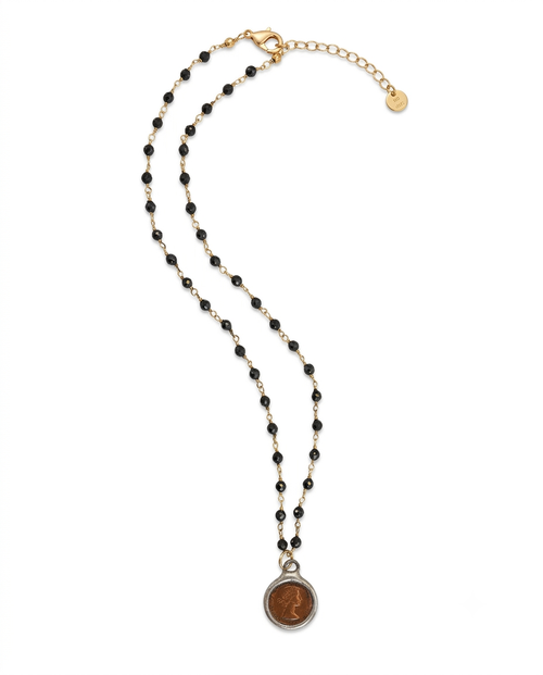 Pyrite and Bezeled Coin Necklace 