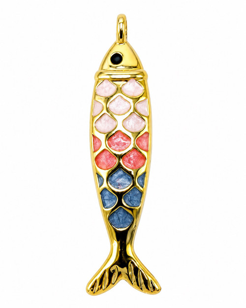 Gold and Blue and Pink Enamel Fish Charm