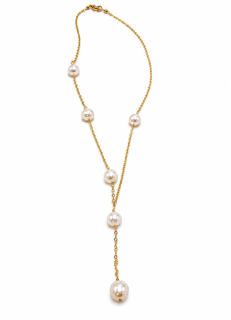 Gold Filled Lariat with White Freshwater Pearls