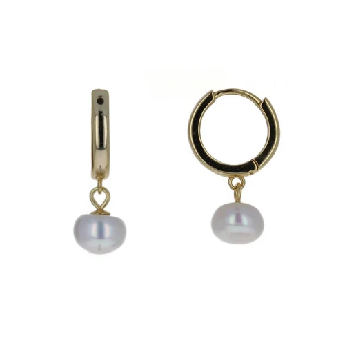 Gold and Pearl Huggie Earrings