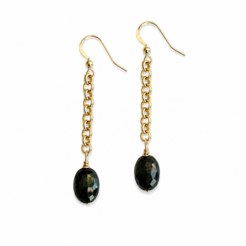 Gold Chain Earrings with Brown Spinel Stone