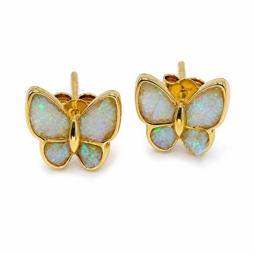 White Opal Butterfly Post Earrings