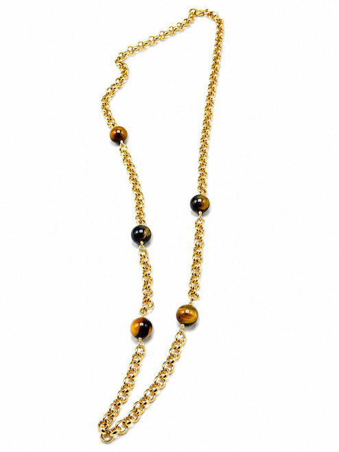 Long Gold Rolo Chain with Golden Blue Tiger's Eye