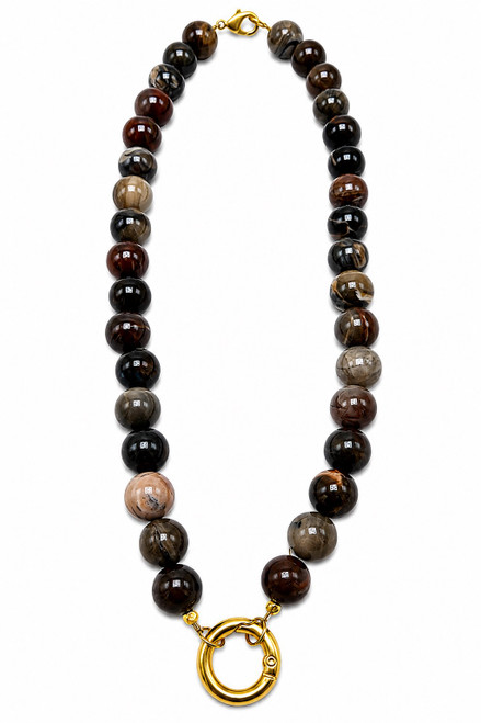 Petrified Wood and Carabiner Necklace