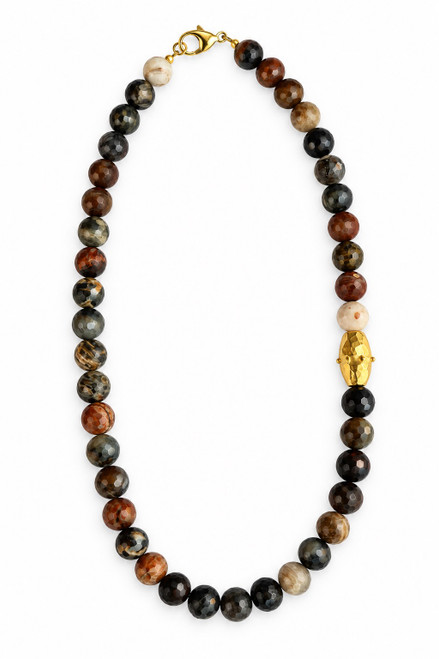 Smooth Petrified Wood Necklace with Gold Bead