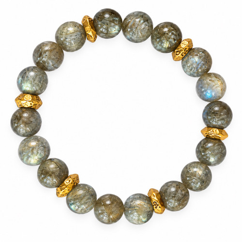 Labradorite and Gold African Wedding Rings Stretch Bracelet