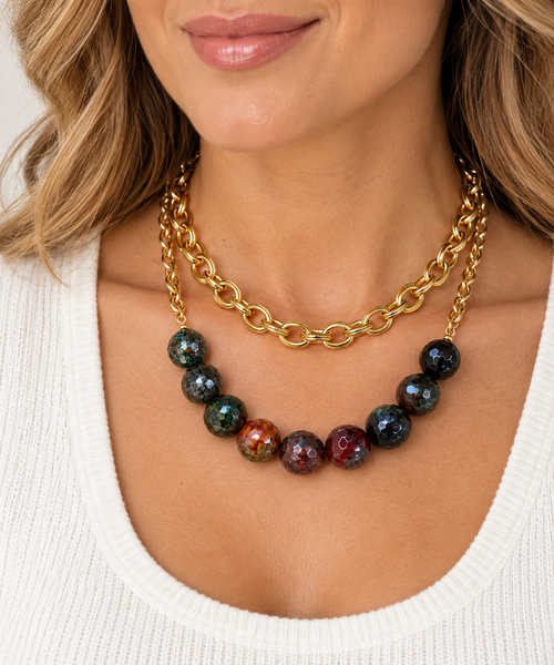 Natural Agate on Gold Chain