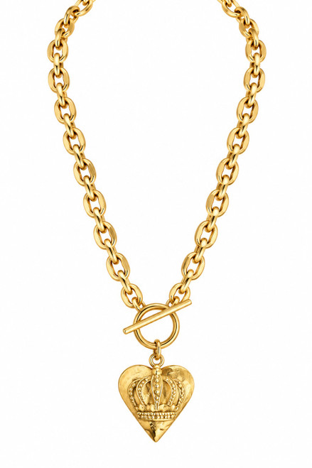 Gold Satin Chain with Heart/Crown Pendant