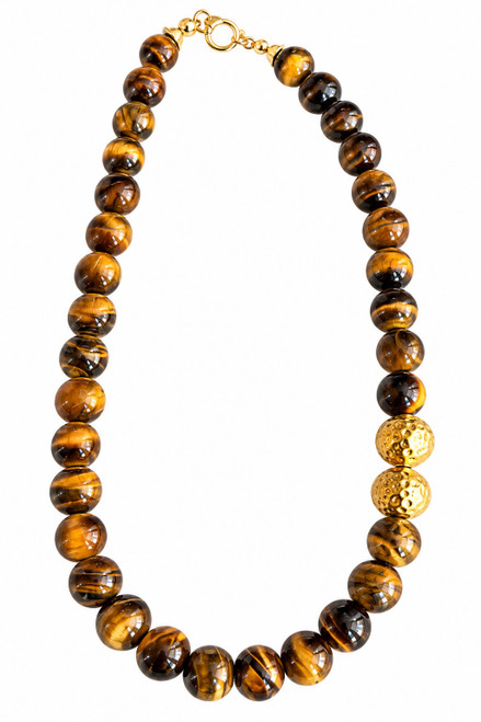 Tiger Eye Necklace with Gold Bead