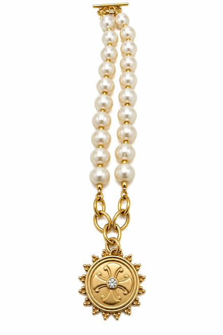 Freshwater Pearl and Vermeil Beads with Gold and CZ Pendant