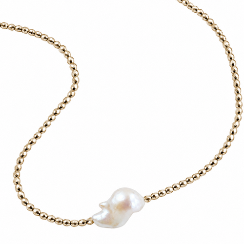 Small Gold Hematite and Baroque Pearl Necklace