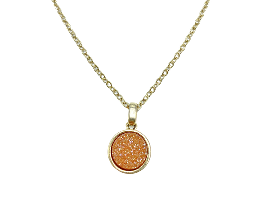 Short Gold Necklace with Peach Druzy