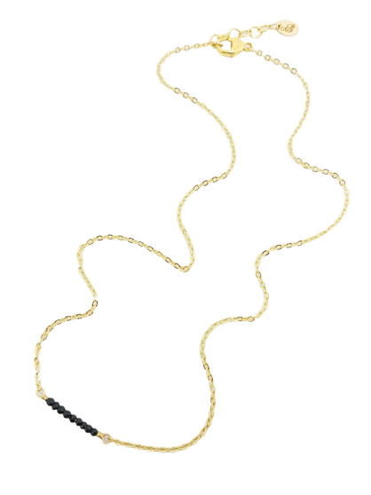Short Gold or Silver Necklace with Black Spinels