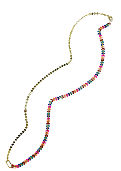 Muti color Enamel and Gold Disc Chain Long Necklace