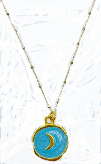 Turquoise Enamel Moon Drop Necklace