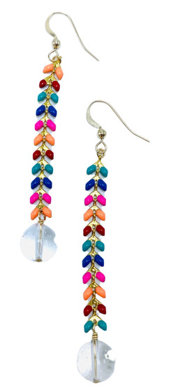 Enamel and Clear Quartz Earrings