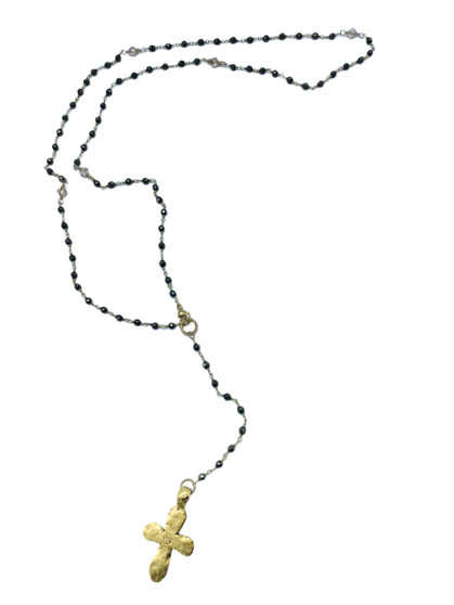 Pyrite, Crystal and Gold Cross Necklace