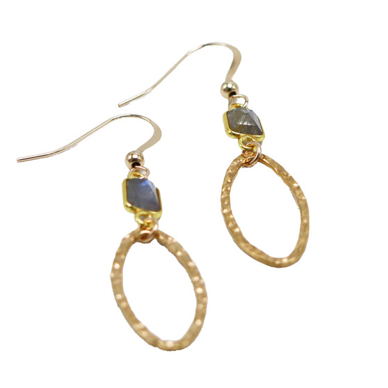 Labradorite and Gold Filled Hammered Link Earring
