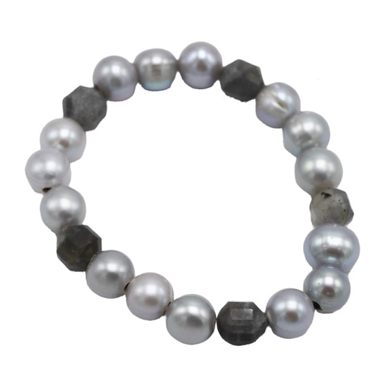 Gray Freshwater Pearls and Labradorite Stretch Bracelet