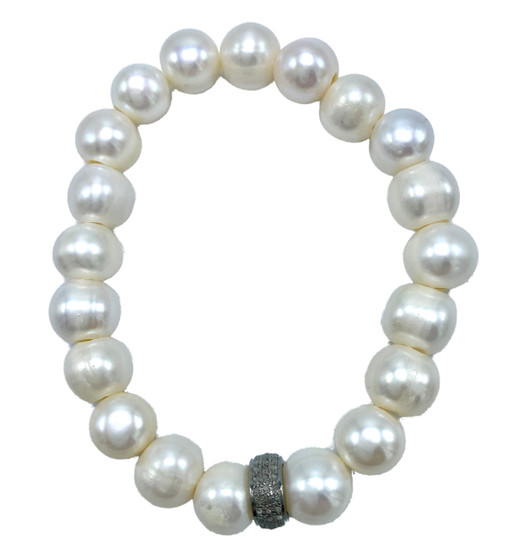 Freshwater Pearl and Diamond Rondel Stretch Bracelet
