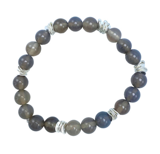 8mm Labradorite and Silver Flakes Stretch Bracelet