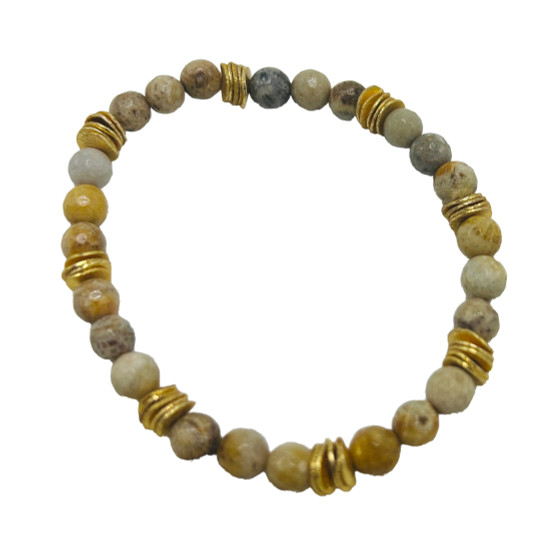 Bamboo Leaf Agate and Gold Flakes Stretch Bracelet