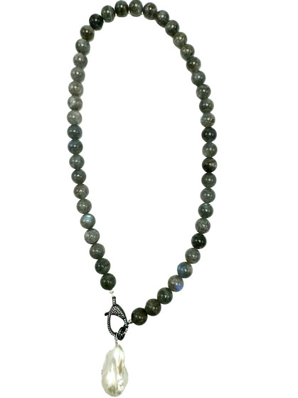 Labradorite and Baroque Pearl on CZ Clasp