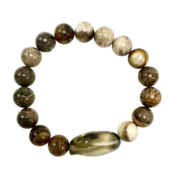 Petrified Wood Opalite and Smokey Quartz Stretch Bracelet