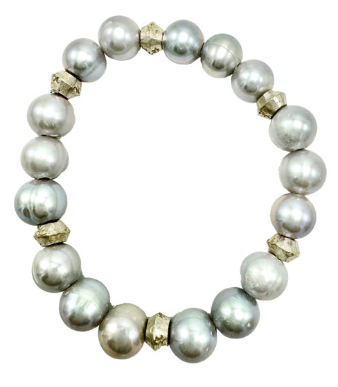 Grey Freshwater Pearls and African Wedding Rings Stretch Bracelet