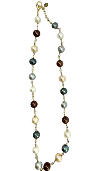 Gold Hand Wired Multi Colored Freshwater Pearls