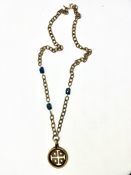 Long Brass Chain with Chrysocolla and Tibetan Cross