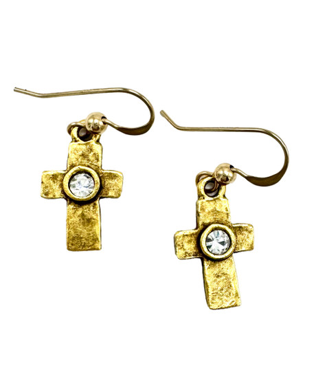 Cross and  Crystal Gold Earrings