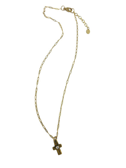 Gold Filled Paper Clip Chain with Brass and CZ Cross