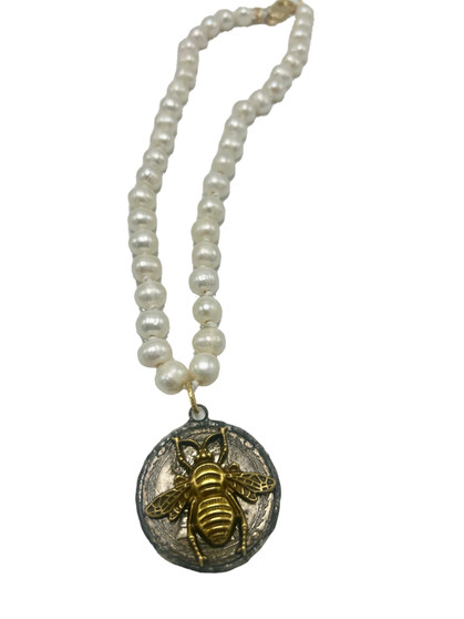 Freshwater Pearls with Bee Coin