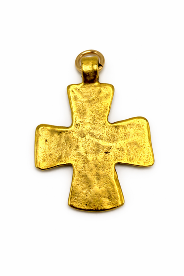 Gold Hammered Cross Pendant Charm