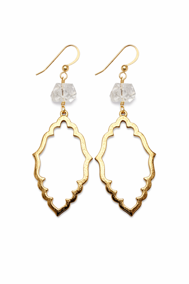 Diamond Quartz and Moroccan Inspired Gold Earrings