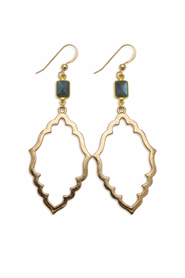 Gold Moroccan  Drop with Gold Encased Labradorite Earrings