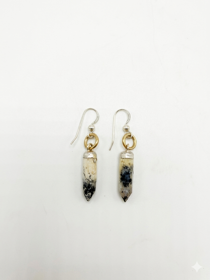 Silver Black and White Quartz Earrings