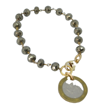 Charm Bracelet with Pyrite Chain and Vintage Coin