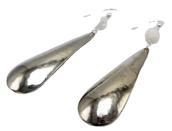 White Moonstone and Hammered Drop Earrings