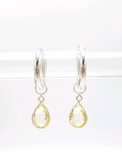 Silver Encased Yellow Quartz Teardrop Charms