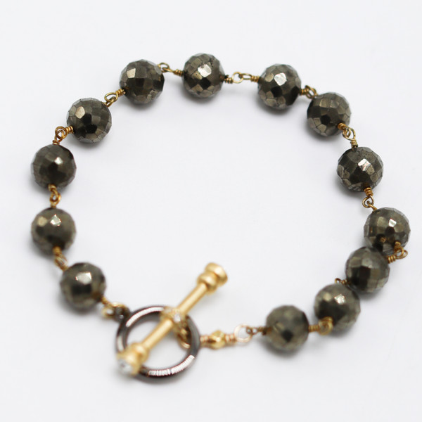 Pyrite Chain and CZ Toggle Bracelet