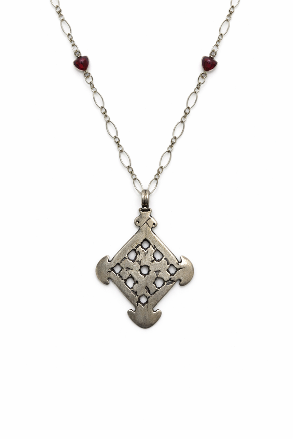 Sterling and Garnet Chain with Ethiopian Antique Pendant