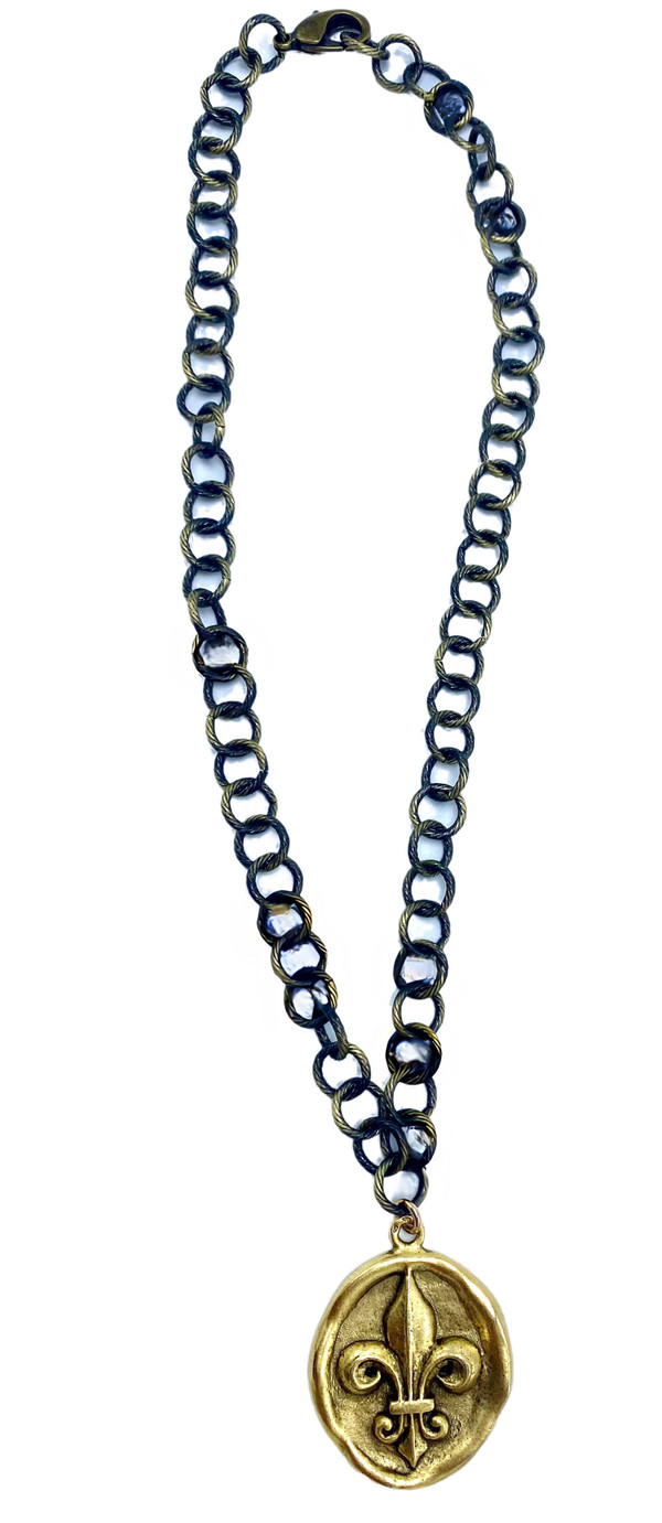 Brass Chain with Fleur-de-lis Pendant