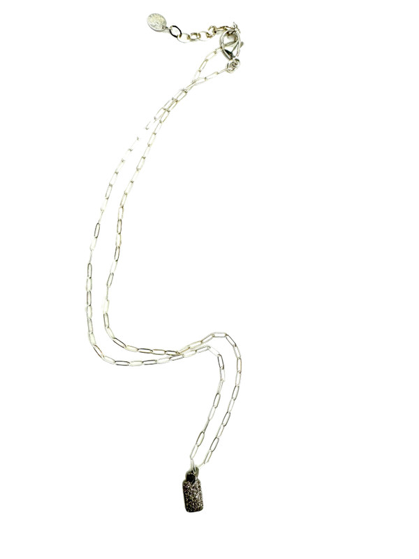 Diamond Tag on Sterling Paper Clip Chain