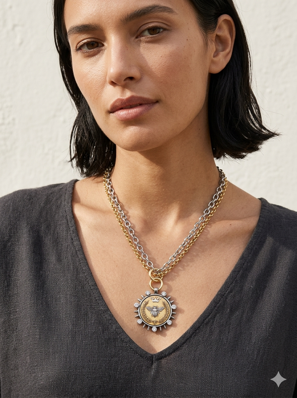 Gold and Silver Chain with Gold and Silver Bee Necklace