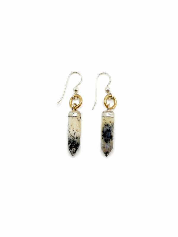 Silver Black and White Quartz Earrings