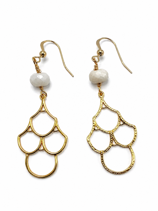 Gold and White Quartz Earrings